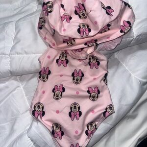 Disney Pink Kids Swim One Piece with HAT Character Print